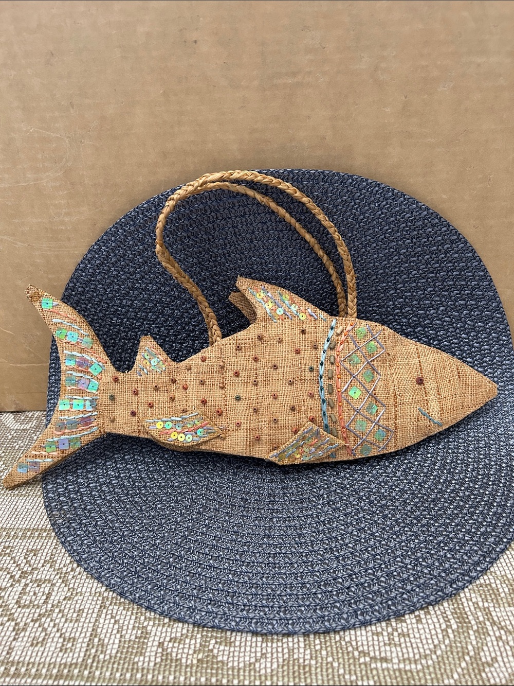 Cappelli Straworld Beaded Fish-Shaped Straw Purse in Natural and Turquoise-NWOT - Picture 10 of 10